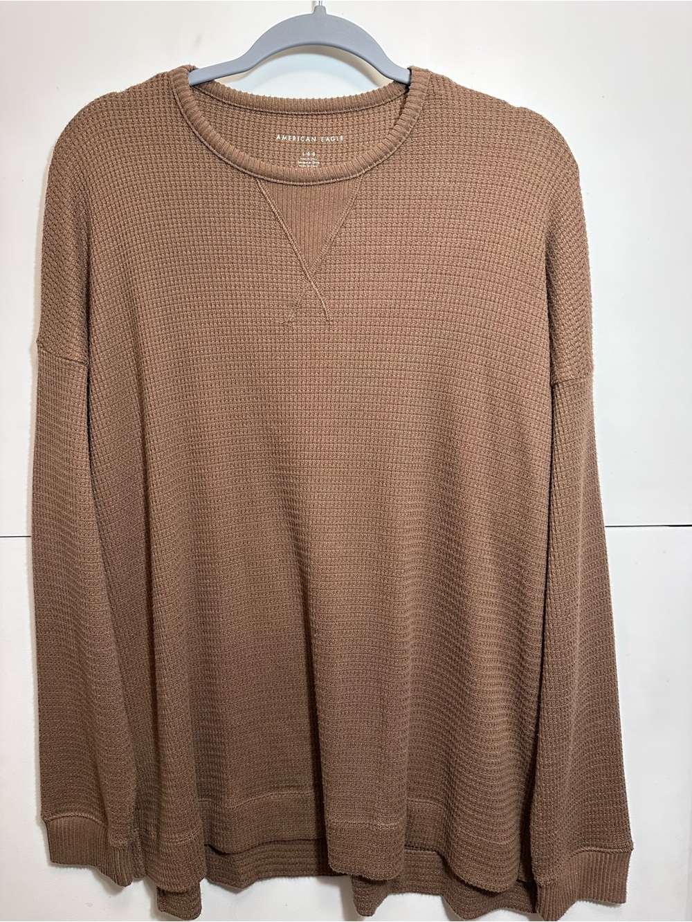 American Eagle Outfitters Waffle Knit Crewneck Sweater - Brown